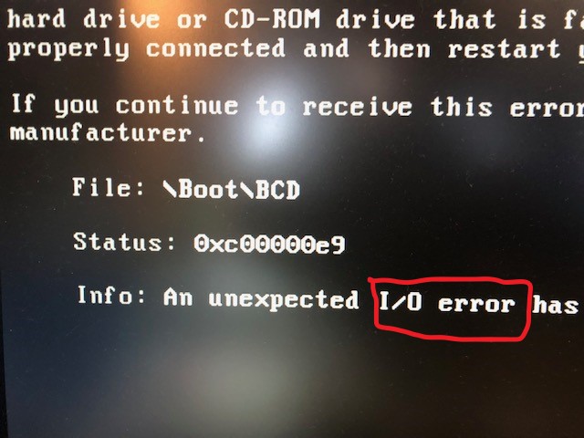 An unexpected I/O error SSD 故障 交換 修理 横浜