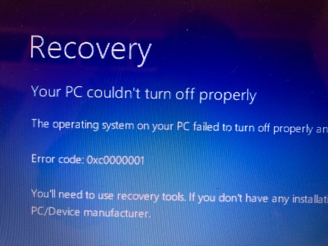 Recovery turn off ブルースクリーン PC起動しない パソコン修理横浜市 パソコン出張修理